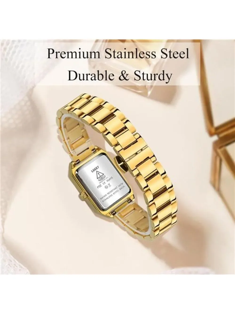 Gold Stainless Steel Quartz Bracelet Watch for Women Elegant Waterproof Gift